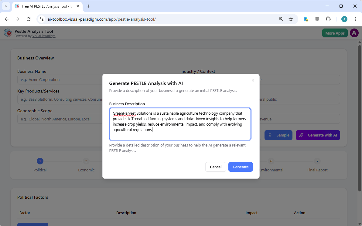 Strategiczne planowanie rolnictwa zrównoważonego za pomocą profesjonalnego narzędzia AI do analizy PESTLE
