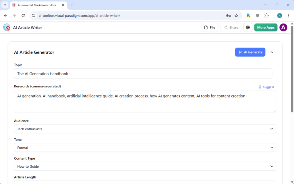 Creating a Formal AI Guide in Minutes with Visual Paradigm’s AI Article Writer
