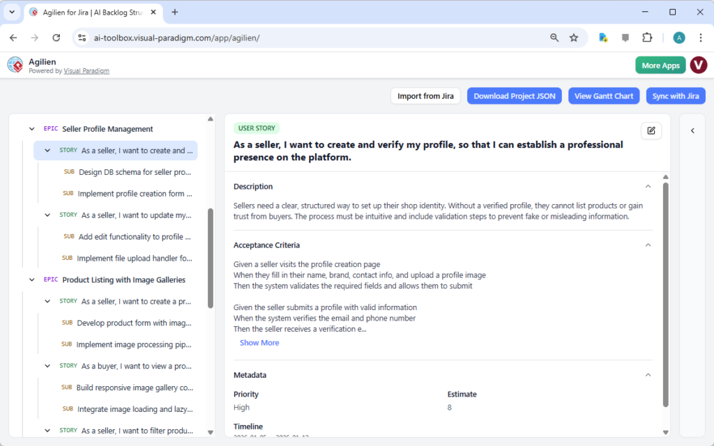 Automate Vintage E-Commerce Backlogs with Agilien | Visual Paradigm