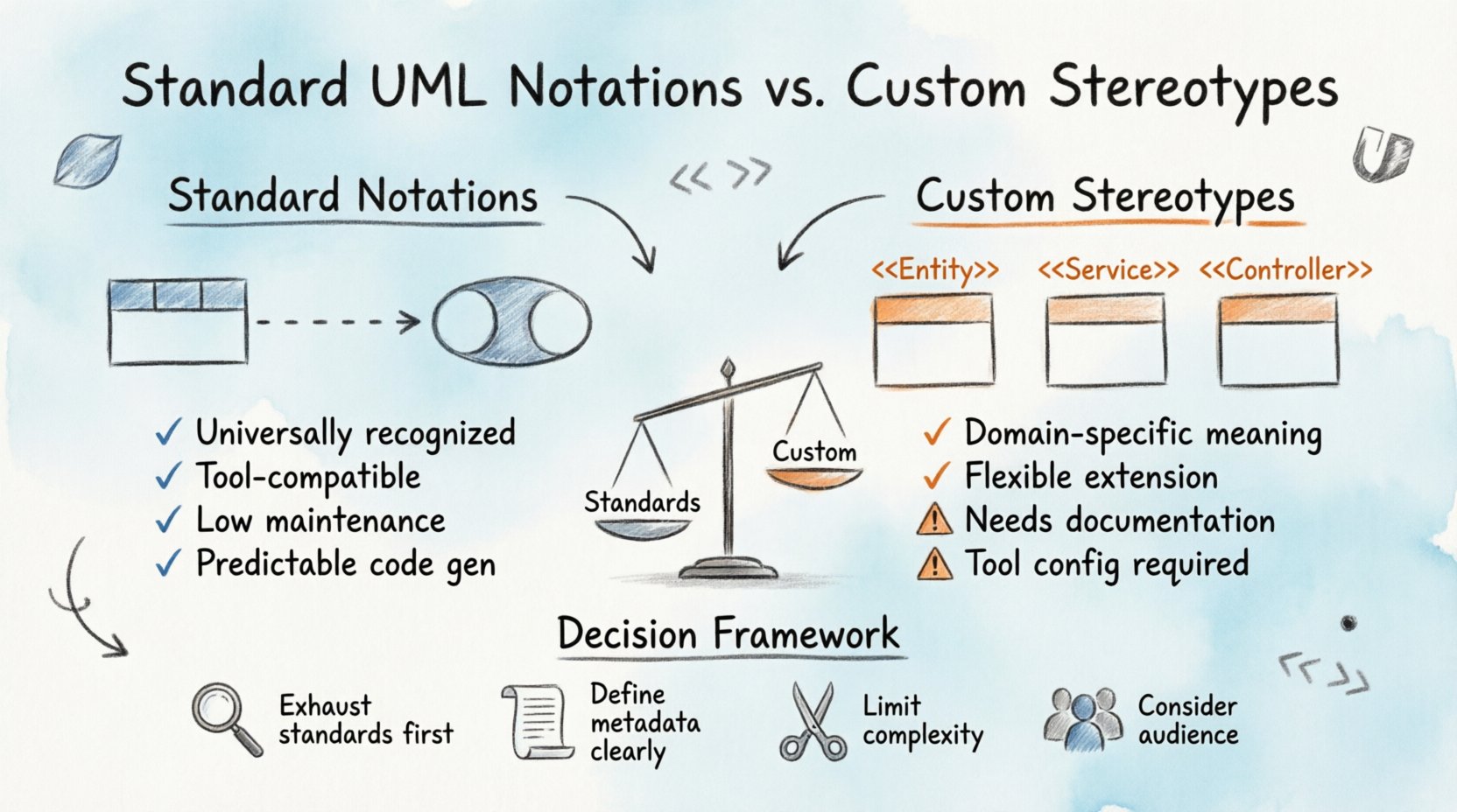 UML Guide: Standard Notations vs. Custom Stereotypes