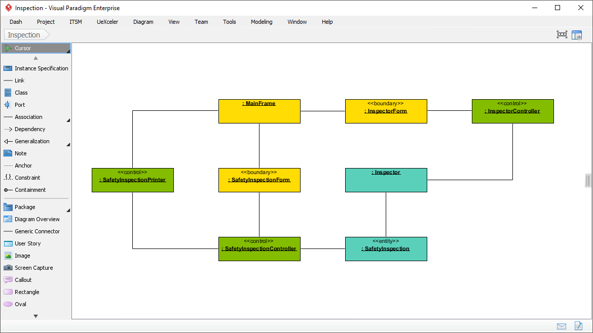 Visual Paradigm Enterprise screen showing C4 model diagram with classes. Visual Paradigm Enterprise screen showing C4 model diagram with classes.